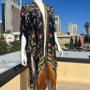 Exotic Bohemian Floral Print Duster Caftan Kimono